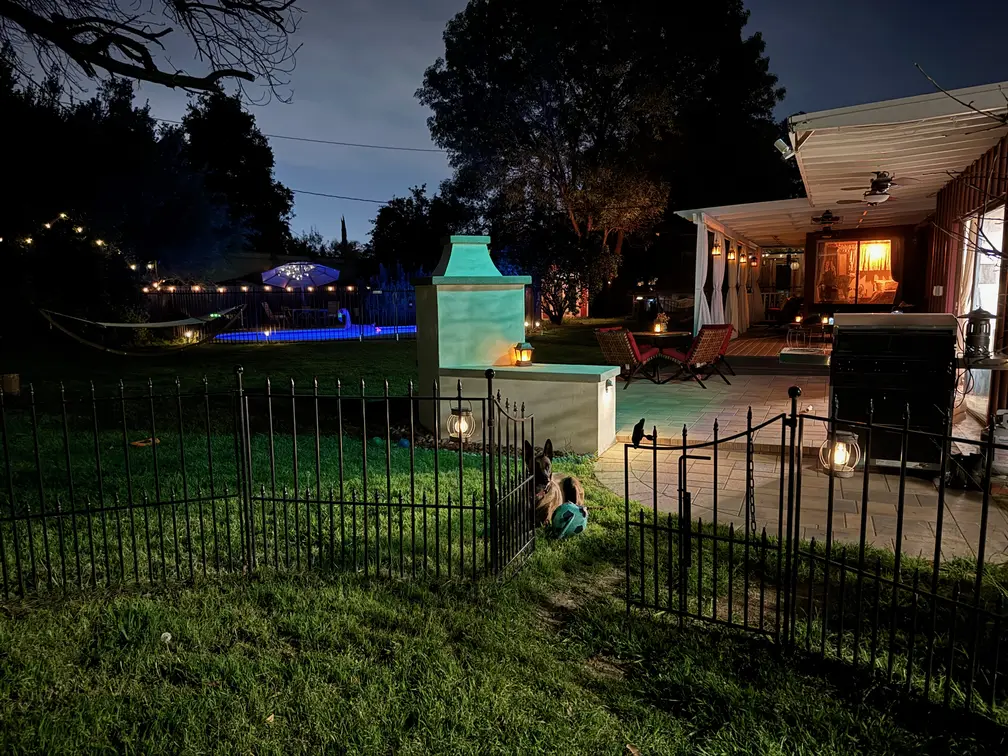 Secure outdoor play area at night