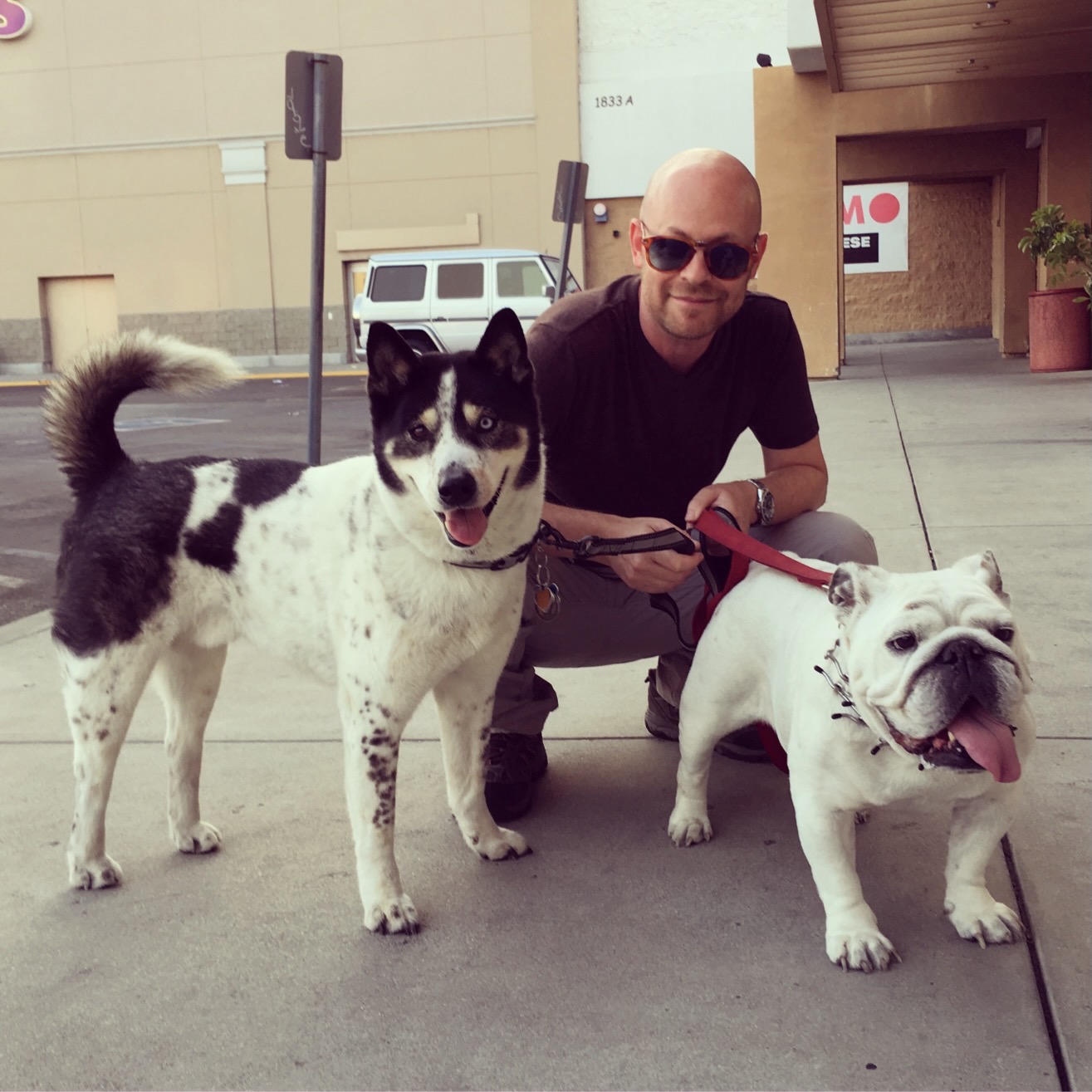 Marc Cooper with two dogs in Los Angeles